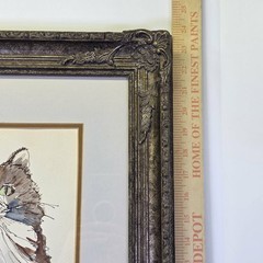 Original Watercolor Calico Cat Painting – Professionally Framed 15.5″ x 14.5″