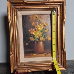 Robert Cox Original Canvas Oil Painting Floral Signed Framed 7.5”x9.5”