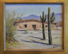 Vintage Old Southwest Sonoran Desert Adobe Ranch Saguaro Cactus – Oil Painting