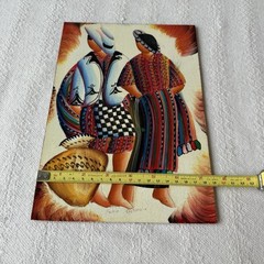 Vintage Guatemalan Folk Art Painting Mayan Figures Solola Wood Panel 11×8