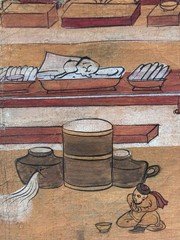 Antique Mongolian Folk Art Painting – Nomadic Feast Folk Art Scene on Rice Paper