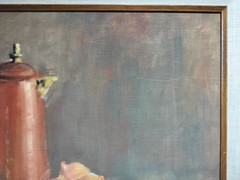 Mary Kraus Oil Painting „Blue Ladle“ – Colorado Listed Artist – 25×21″ Framed