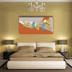 Wall Art Modern Abstract Paintings Gold and blue leaves 30x60inches