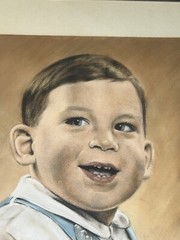 Vtg ‘53 Original Boy In Blue Pastel Artist Wender 14 5/8”w 18.5”T Framed