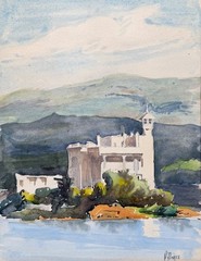 Antique French Watercolor Seascape French Admiralty Bizerte Tunisia Signed 1918