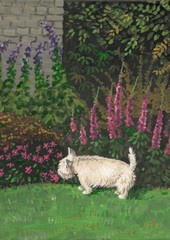 ACEO PRINT OF PAINITNG WEST HIGHLAND TERRIER RYTA dog WESTIE GARDEN flowers art