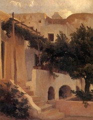 Oil painting Sir-Frederic-Lord-Leighton-Garden-of-a-House-at-Capri cottage house