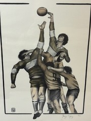 RARE Vintage Garry Spong Cartoonist Watercolor Artwork Rugby Signed 35/300