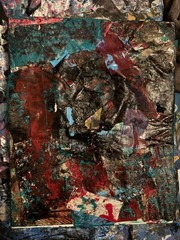 Teal Taped Acrylic Painting On Canvas Signed by Artist