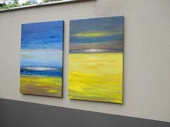 Canola Field, Seaside2 120×80 Abstract Landscape Pasty Original Oil Painting Blue Yellow
