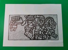 AZTEC ART WORK DEPICTIONS OF STONE CARVINGS IN MEXICO. 9″×11″inch.