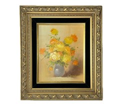 Vtg 15.5×13 Robert Cox Oil Painting Floral Still Life Orange Yellow Roses