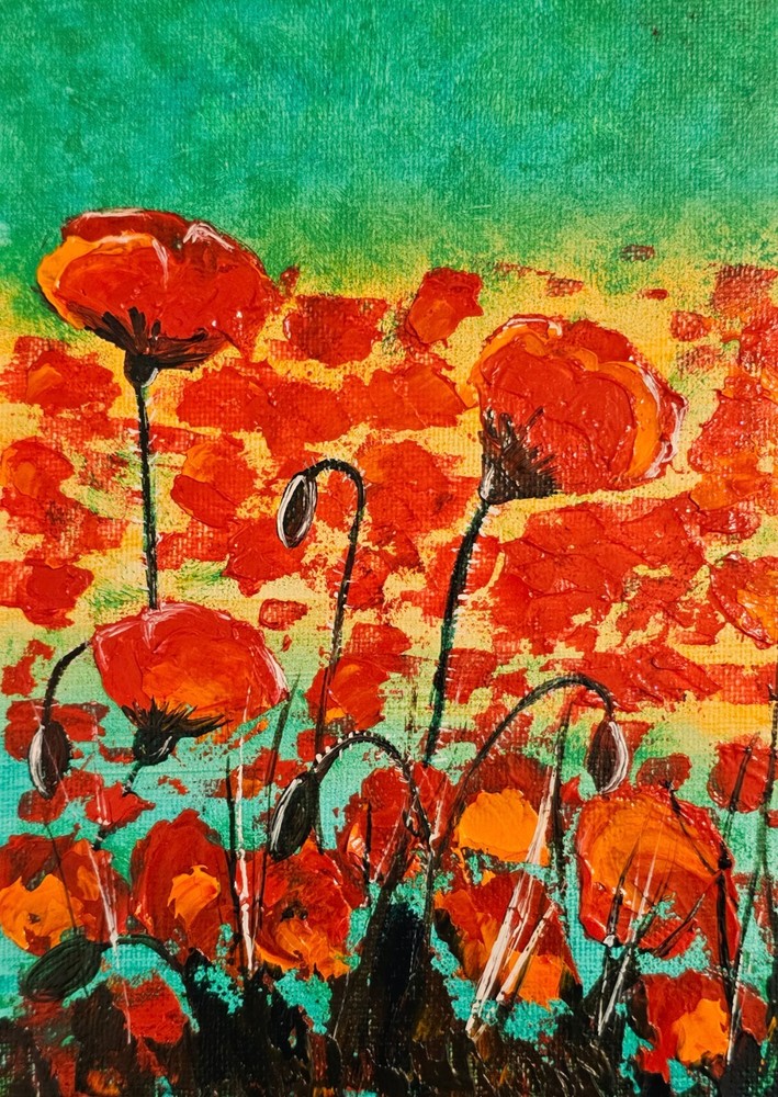 Poppies Original oil painting Red poppies Palette knife with textured paste