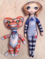Jasmine Becket-Griffith, Alice & Cheshire Cat Cloth Dolls + 2 ORIGINAL Paintings