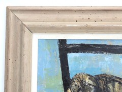 VTG Cat Painting Signed Leslie Randall Oil On Board Mid Century CT Artist 25×24