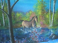 HORSE Canvas Painting „Cross the Stream“ 36″ x 53″ unstretched Steven G. Graff