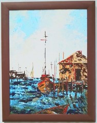 VINTAGE SEASCAPE ACRYLIC PAINTING~SIGNED COLLINS-LOOK !