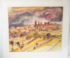 Dilsberg Painting City View Original Watercolour Signed Lück Lueck 54x45cm