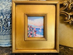 KADLIC Original Oil Painting Seascape Wildflowers Impasto Gold Gilt 12” Frame