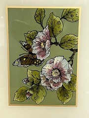 Reverse Glass Painting Set 2 Floral Butterfly Design Dogwood VTG Wood Frames SEE