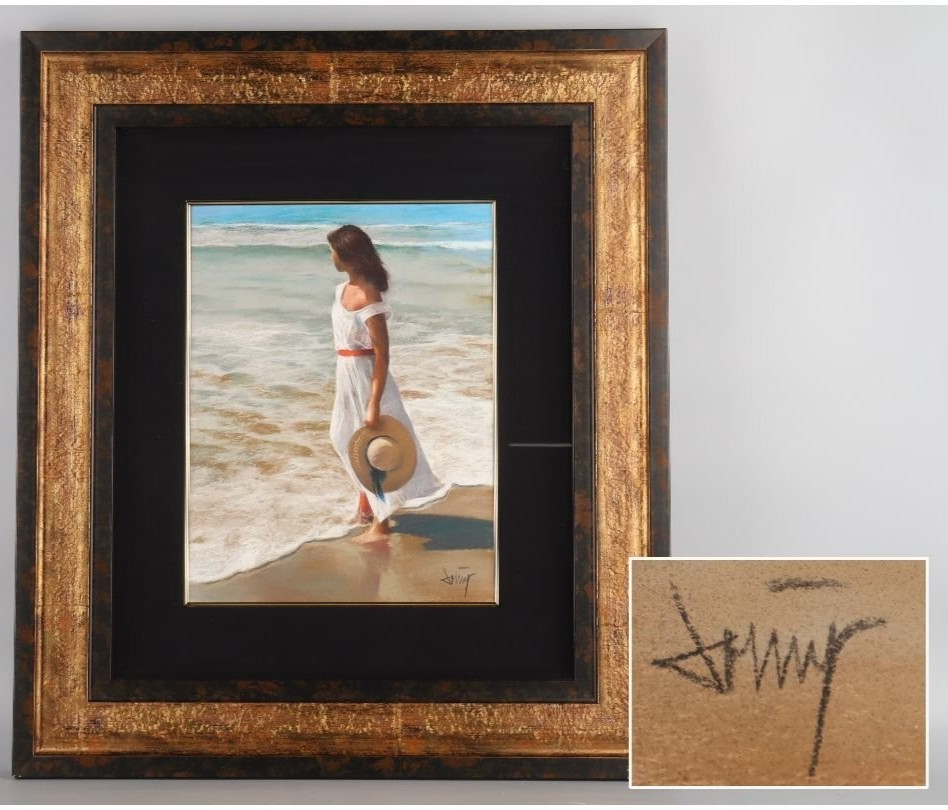 Domingo Alvarez „Shine in the Blue #23“ Original Pastel Painting Signed Woman
