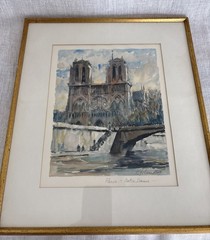 Vgt. P. H. Lambier Paris Notre Dame Original Watercolor Painting French Artist