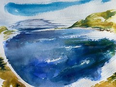 Watercolor Ink & Gouache Philip Frey “Late Afternoon Somes Sound” Maine Framed