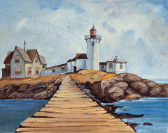 EASTERN POINT LIGHTHOUSE ORIGINAL OIL PAINTING GLOUCESTER MASSACHUSETTS MA 01930