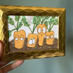 Carrots funny,cute,original,miniature Painting,small,mini,framed
