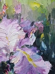 Original Irise oil painting, impressionism, Realism, Purple, Green