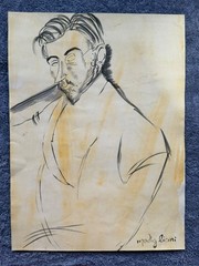 AMEDEO MODIGLIANI drawing and painting on old paper signed stamped vintage