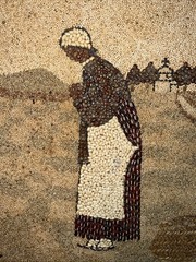 Folk Art Vintage Primitive Seed Painting Husband And Wife Farmers Unusual