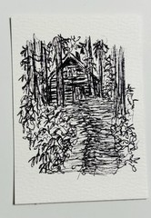 ACEO Original Pen And Ink Lanscape Nature Sketch Drawing Miniature Art