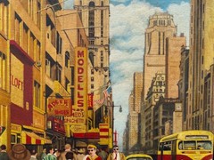 DAVE MILTON 1959 MCM HOPPER STYLE „42ND STREET NYC“ FRAMED ORIGINAL OIL PAINTING