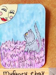 ACEO ATC Gray Cat Series #3 Cat in moon light painting new 3.5″ x 2.5″ myfancy