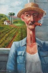 Oil on Cardboard ‚Campesino Feliz‘ 45x35Cm Reinaldo Hernandez Valera cuban art