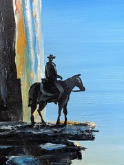 11×14 Atherton Original Western Cowboy Cliff Painting Monument Valley Art