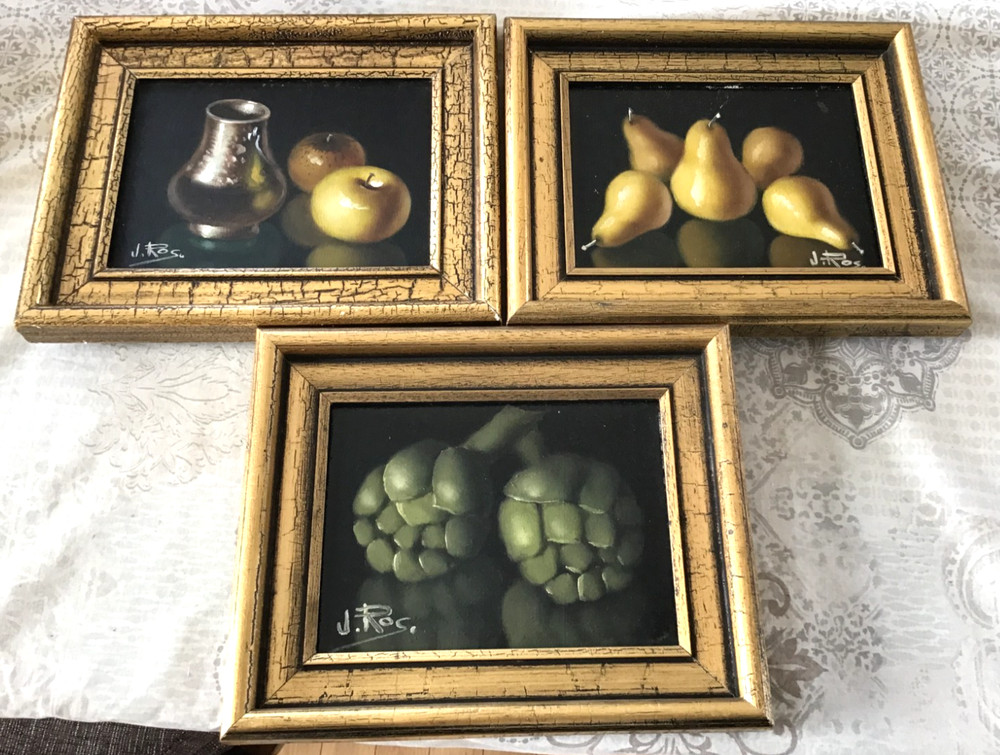 (3) Framed Still Life Oil Paintings, signed J. Ros- Fruits and Vegetables 6”x8”