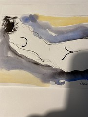 Abstract Watercolor Study “Nude Bather ”By DC Artist Ron Demetro 5.5×8
