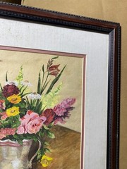 R Habermann 1966 „Still Life With Flowers Scene“ Gouache Painting -Signed/Framed