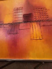 Vintage Mid Century Framed Impasto Painting Abstract Cityscape By Roberta Ferris