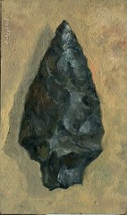 Native American Arrowhead 3×5 in. Oil on gessobord archival panel Hall Groat Sr.