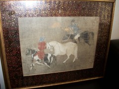 Antique CHINESE Lithograph/Painting MEN ON HORSES Framed-Signed FROM CHINA c1900