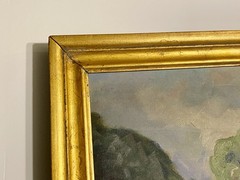 FRAMED WPA ERA IOWA REGIONALIST LANDSCAPE PAINTING 1930s BARNS, COUNTRY ROAD,