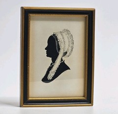 Antique American Folk Art Hollow-Cut Silhouette Portrait 19th C Woman Signed