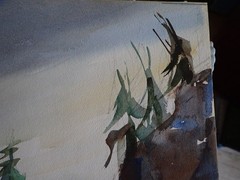Original Watercolor Painting 21″ x 15″ Route 66 Moody Pines Shack Bus Storm WOW