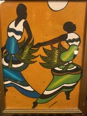 S. African Oil Original Signed Kiwanuka Moon Color Dance 10×13 In 15×17 Frame