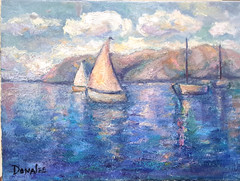 Oil Painting Seascape Sailboats Harbor Reflection Water Impasto Original Donalee