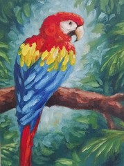 Ara Macaws ORIGINAL Oil Painting Impressionism Colorful Parrot Bird Art 6″x8″