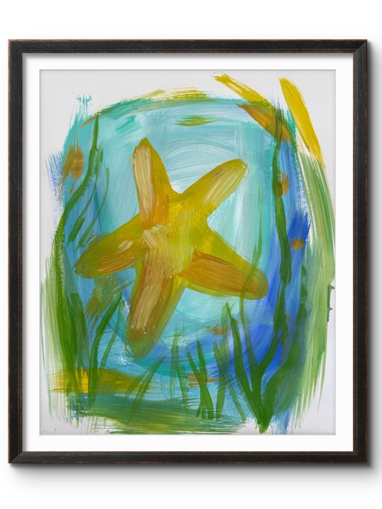 YELLOW AND GOLD STARFISH 14×11 Original #44 PAPER Abstract Floral Fine Art
